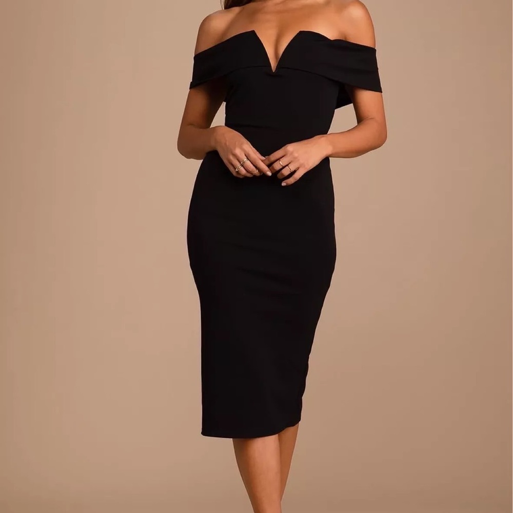 Lulus black midi dress.